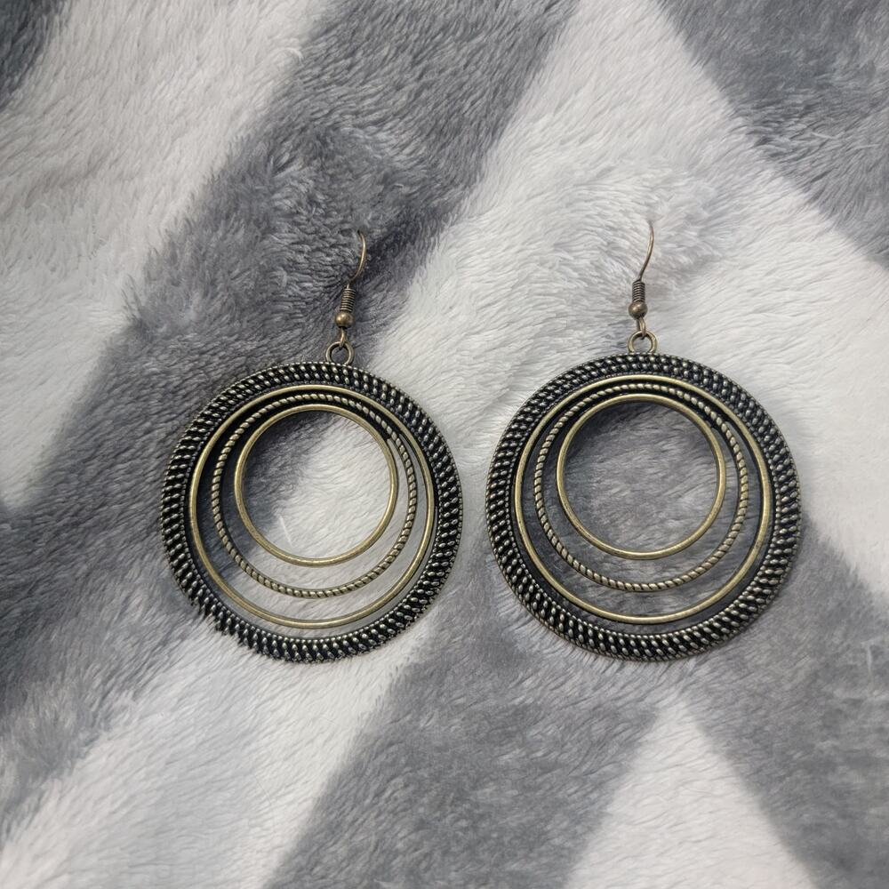 Bronze Boho Geometric Circle Earrings